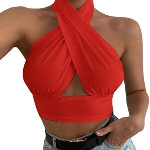 Red twist front summer, sexy cocktail biker twist top